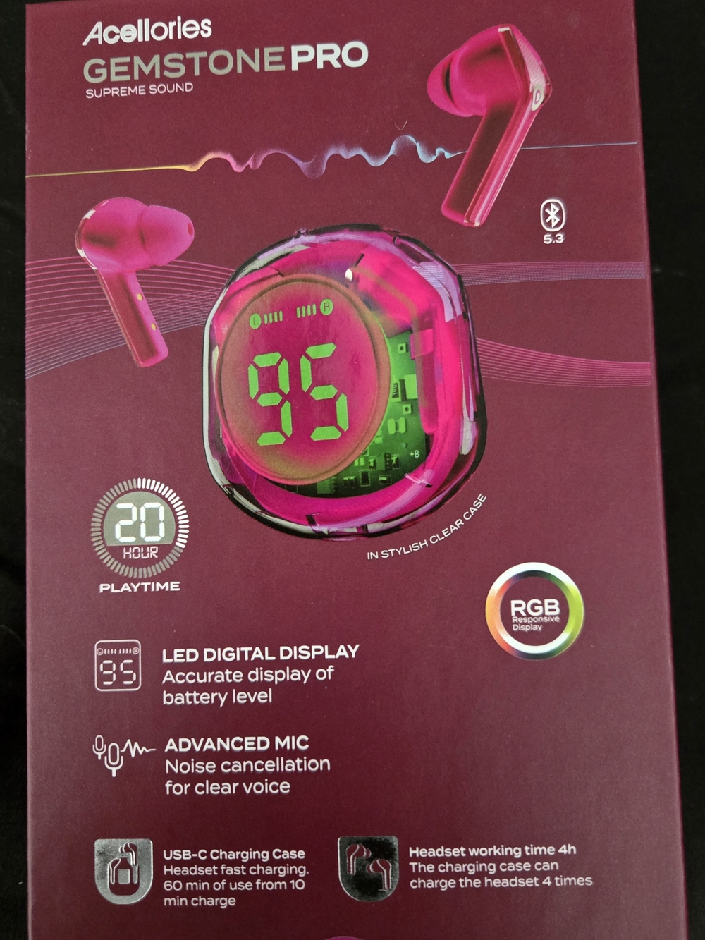 Gemstone Pro Wireless Earbuds - Pink